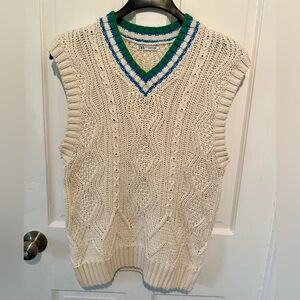 Zara Cream V-Neck Cable Knit Sweater Vest